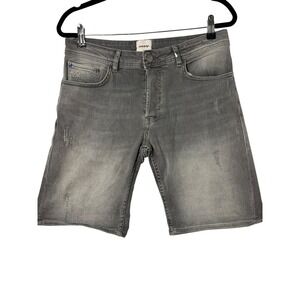 Chasin' Grey Distressed Denim Shorts Button Fly Size M Mens Womens